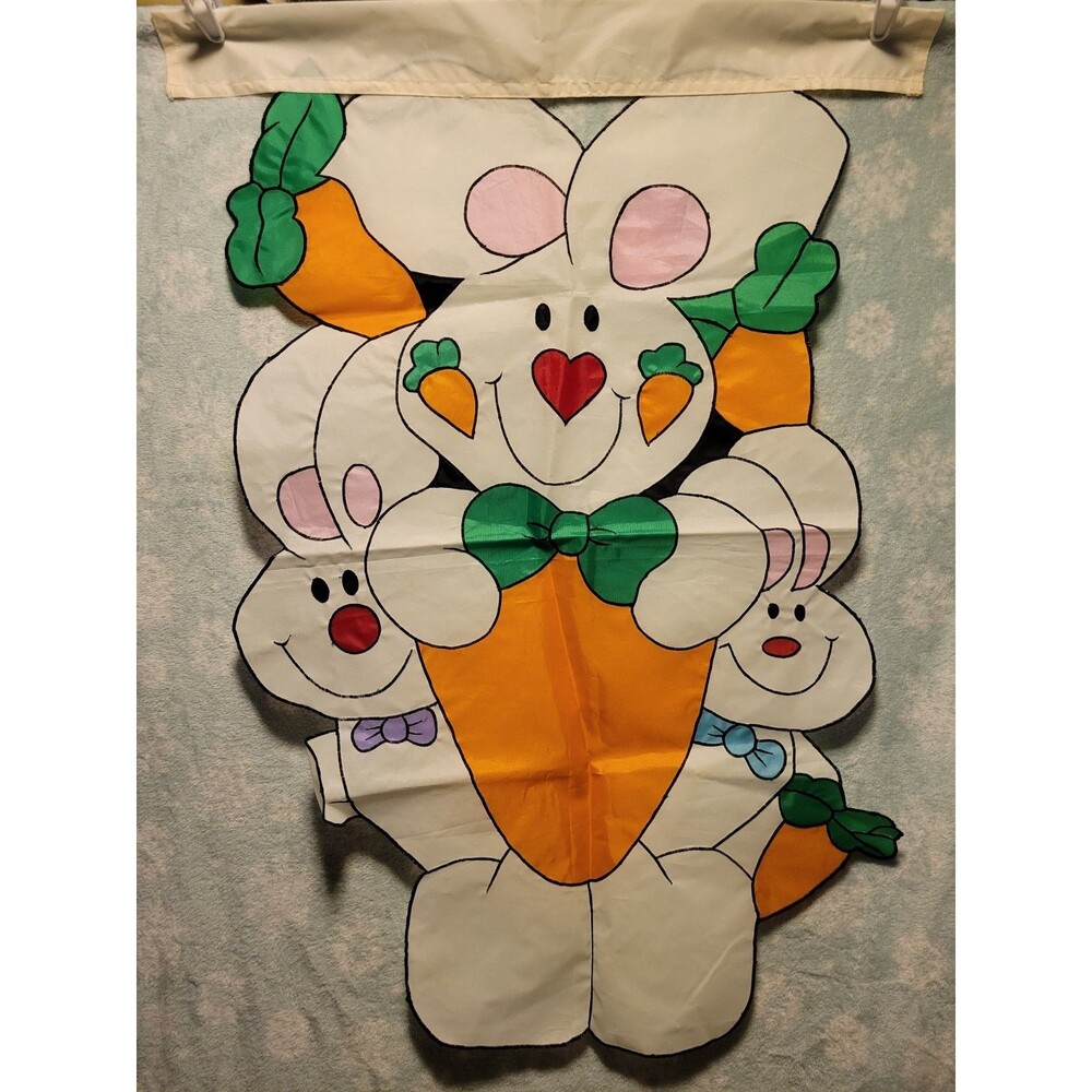 Easter Bunny Carrot Heart Christian Spring Garden Flag 39x27 Holiday Yard